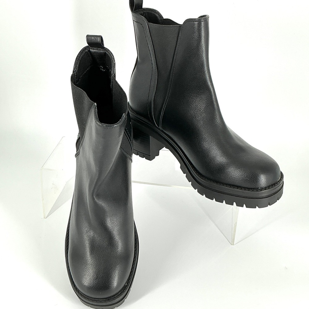 MIA Size 9.5 Black Faux Leather Platform Chelsea Boots NEW ADEA $60 - Picture 3 of 12
